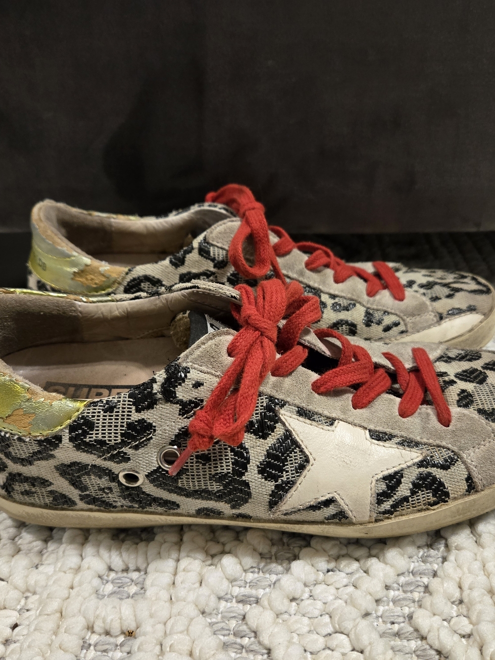 Golden Goose Leopard Print Sneakers with Red Laces and White Star